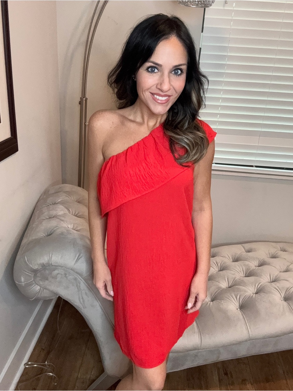 Small Jess Lea Asymmetric One-Shoulder Red Dress with Ruffle Detail